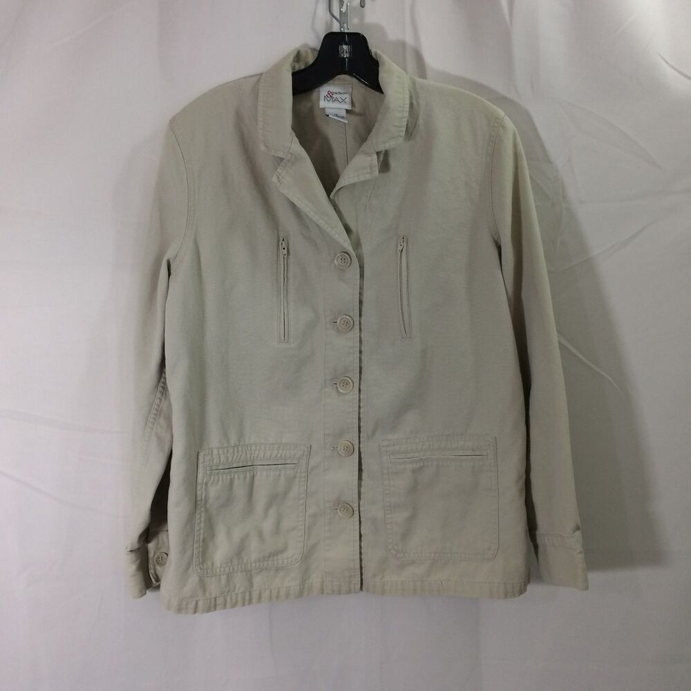 Madison & Max Vintage Casual Jacket Button Front Zipper Pockets Lightweight 12